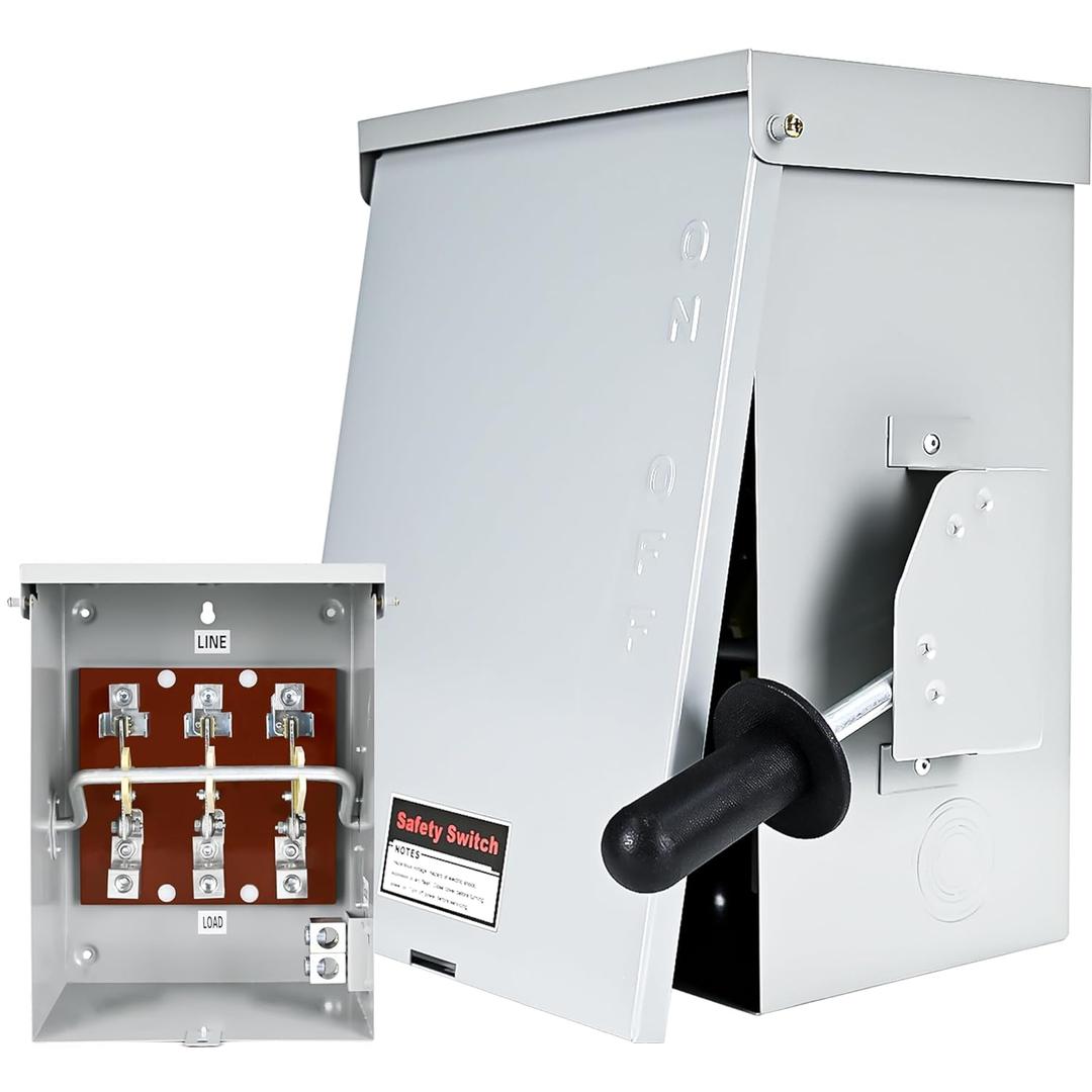 200-Amp, 3 Pole Disconnect, 120V/240V General Safety Switch with Ground Kit, Non-Fused AC Disconnect Switch Box for Outdoor&Indoor, NEMA-3R Enclosure, Anti Corrosion and Rust Prevention