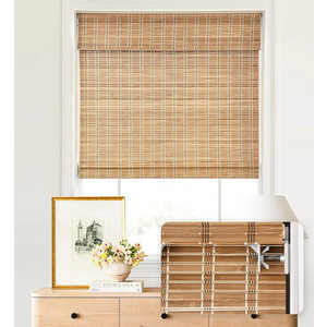 LazBlinds No Tools No Drill Cordless Bamboo Roman Shades, Light Filtering Window Treatment, Roll Up Bamboo Blinds for Windows 24'' W x 64'' H, Brown