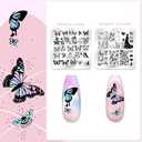 Biutee Nail Stamper Kit 16Pcs Nail Art Stamping Plate 8 Colors Stamp Polish Gel Silicone Stamper Scraper with Storage Bag, Nail Stamp Plates Love Flower Butterfly Leaf Template Holiday Design Gift