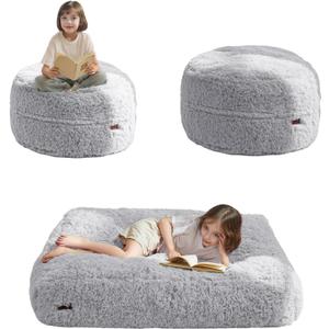 MAXYOYO Bean Bag Chair Bed for Kids, Convertible Bean Bag Folds from Lazy Chair to Floor Mattress Bed, Stuffed Floor Sofa Couch for Boys and Girls, Machine Washable, Grey