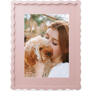 11x14 Picture Frame with Mat for 8x10, Wavy Edge Wooden Real Glass Photo Frame for Tabletop and Wall Hanging, Pink, 1 Pack