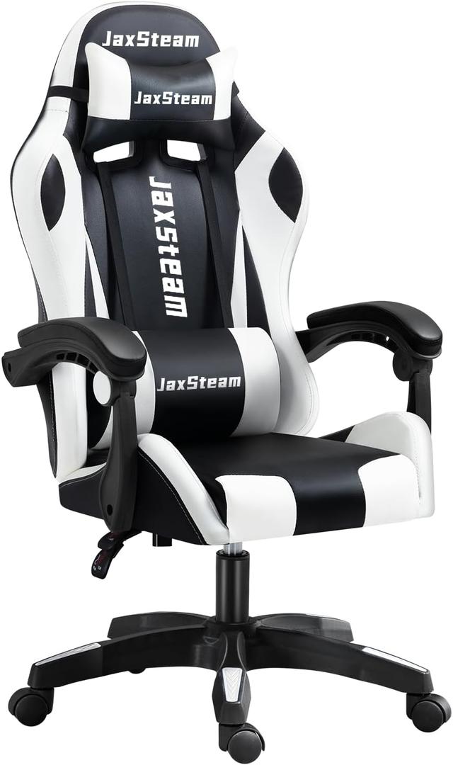 Gaming Chair Office Chair High Back Computer Leather Desk Chair Racing with Swivel with Headrest and Lumbar (Black and White, 06)