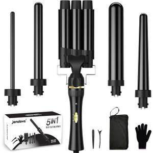5 in 1 Wand Curling Iron, janelove Hair Curling Wand Set with 3 Barrel Hair Crimper and 4 Interchangeable Ceramic Curling Irons (0.39 "-1.25"), 2 Temps Fast Heat Hair Waver Curler for All Hair Type