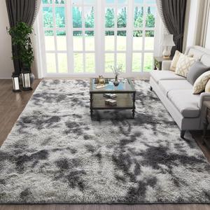 Ophanie Grey and White Area Rugs for Living Room 5x7, Fluffy Shag Large Fuzzy Plush Soft Carpets, Floor Shaggy Rugs for Bedroom, Carpet for Kids Boys Girls Dorm Nursery Home Decor Aesthetic (4- Tie-dyed Grey & White)