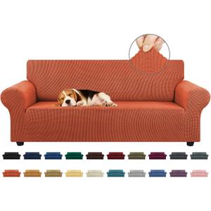 KEKUOU Stretch Sofa Cover Slipcover ，Couch Covers for 3 Cushion Couch Sofa (78"-94") Furniture Protector 3 Seater Sofa with Elastic Bottom for Kids,Dog(Large,Pureed Pumpkin)