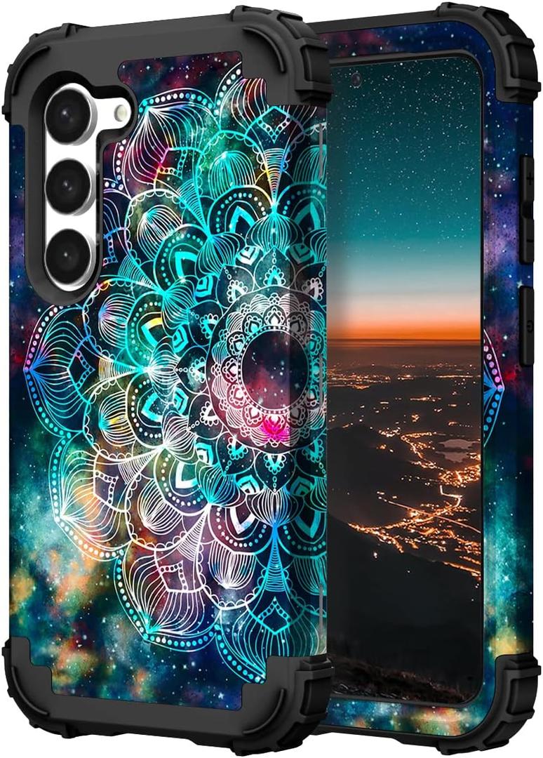 Hocase for Galaxy S23 Case, Shockproof Heavy Duty Protection Soft Silicone Rubber Bumper+Hard Plastic Hybrid Protective Case for Samsung Galaxy S23 (6.1" Display) 2023 - Mandala in Galaxy