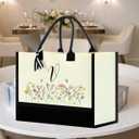Initial Tote Bags for Women Personalized Gifts (V)