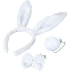 BinaryABC Bunny Rabbit Costume Set,Ears Headband Bow Ties Tail Set,Halloween Costume Assesories (White)