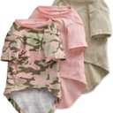 Toby II - The Perfect Tee, 3 Pack Short Sleeve Pet T-Shirt 100% Organic Cotton Tees Clothes for Small, Medium, Large Dogs, Pink Camo, X-Large (55-80 lbs)