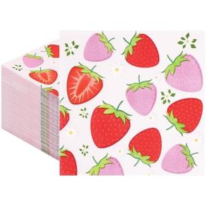 100 Pack Strawberry napkins, Strawberry Theme 1st Birthday Party Decorations Disposable Summer Fruit Paper Napkins for Wedding Birthday Baby Shower Party Supplies