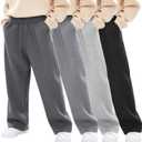 4 Pack Boys Baggy Sweatpants Teen Youth Straight Leg Open Bottom Casual Pants Basic Athletic Workout Kids Joggers (X-Large, Dark Gray, Light Gray, Gray, Black)