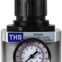 HEAVY DUTY IN-LINE COMPRESSED AIR PRESSURE REGULATOR FOR AIR COMPRESSOR, 7 TO 215 PSI ADJUSTABLE, HIGH FLOW RATE, WALL BRACKET AND GAUGE INCLUDED (3/4" NPT, 175 CFM)