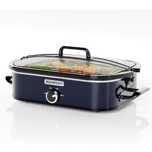 MAGNIFIQUE 4-Quart Slow Cooker with Casserole Manual Warm Setting - Perfect Kitchen Small Appliance for Family Dinners, Dishwasher Safe Crock, Blue