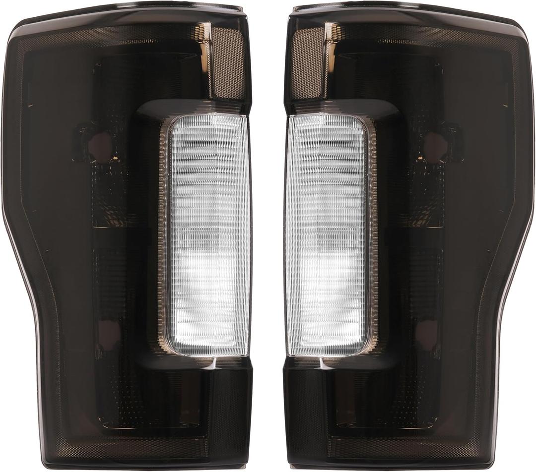 HECASA Pair Tail Light Compatible with 2017-2019 Ford F250 F350 F450 Super Duty Pickup Truck Replacement for FO2800256 FO2801256 Tail Rear Lamp w/o Blind Spot Smoke Lens Chrome Housing LH&RH