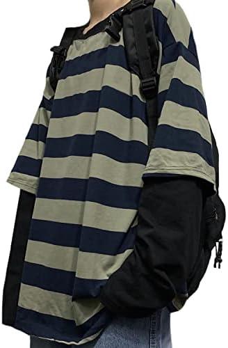 LAVASEON Harajuku Oversized Striped T-Shirt Long Sleeve Crew Neck Casual Matching Couple Streetwear Pullover Size M