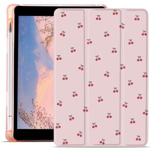 JOYLAND Cute Cherry Printed Case for iPad Air 4 2020/iPad Air 5 2022 10.9 Inch with Pencil Holder, Auto Wake/Sleep Cute Fruit Shockproof Case, Trifold Stand Pink Girly Cover for Girls Kids