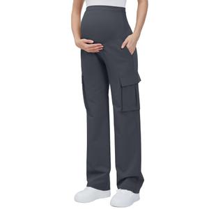 GLAMIX Women's Maternity Cargo Pants with Four Pockets Over The Belly Scrub Pants Pregnancy Clothes(Dark Gray, S) 