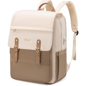 LOVEVOOK Laptop Backpack Purse for Women Fashion Vintage Computer Backpack 17 Inch Large Teacher Nurse Backpack Casual Daypack for Travel Business Work College (Beige & Coffee)