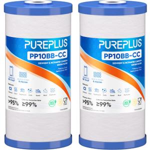 PUREPLUS 5 Micron 10" x 4.5" Whole House Sediment and Carbon Water Filter Replacement Cartridge for GE FXHTC, GXWH40L, GXWH35F, GNWH38S, Culligan RFC-BBSA, WRC25HD, PP10BB-CC, Pentek RFC-BB, 2Pack