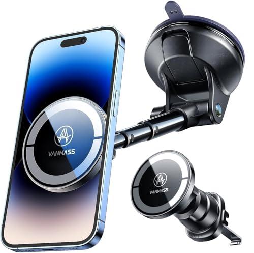 【2025 Military-Grade】VANMASS for MagSafe Car Mount【Upgraded Strongest Magnetic&Suction】Phone Holder Cell Stand for Dashboard Windshield Vent,Tesla Truck Cradle for iPhone 17 Pro Max 16 15 14 13 12 Air