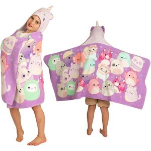 Squishmallows Kids Super Soft Bath/Pool/Beach Soft Cotton Terry Hooded Towel Wrap, 24 in x 50 in