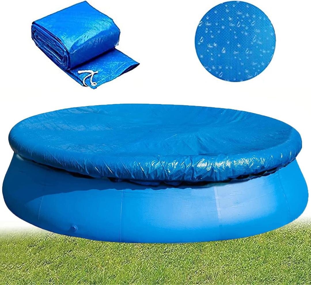 Round Pool Cover, Solar Covers for Easy Set and Frame Pools, Dust Pool Cover Protector with Drawstring Design for Above Ground Pools and Inflatable Swimming Pools, Hot Tub Dustproof Cover (10 Ft)