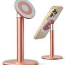 Nulaxy Magnetic Full Aluminum Phone Stand, 360 Rotating Cell Phone Stand for Desk with Metal Ring, Adjustable Phone Holder Compatible with Phone 17 16 15 14 Pro Max and MagSafe Case, Pink