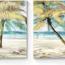Palm Trees Canvas Wall Art: Coastal Beach Picture Artwork Tropical Ocean Scene Painting Abstract Seascape Print for Modern Living Room Bedroom Bathroom