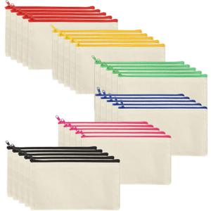 Cruleen 20 Pcs 8.3x4.7 Blank DIY Craft Bag Canvas Pencil Case/Pouch-Canvas Makeup Bags Bulk-Canvas Zipper Pouch, Cosmetic Bag-Multi-Purpose Toiletry, Stationery & Travel Storage (Beige (color zipper))