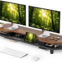 Dual Monitor Stand Riser, 39.4 Inch Large Monitor Stand with Storage Shelf, 2-Tier Desk Organizer for PC, Laptop, Printer | 2 Slots for Phone/Tablet, Computer Monitor Riser, Wood Desk Shelf for TV