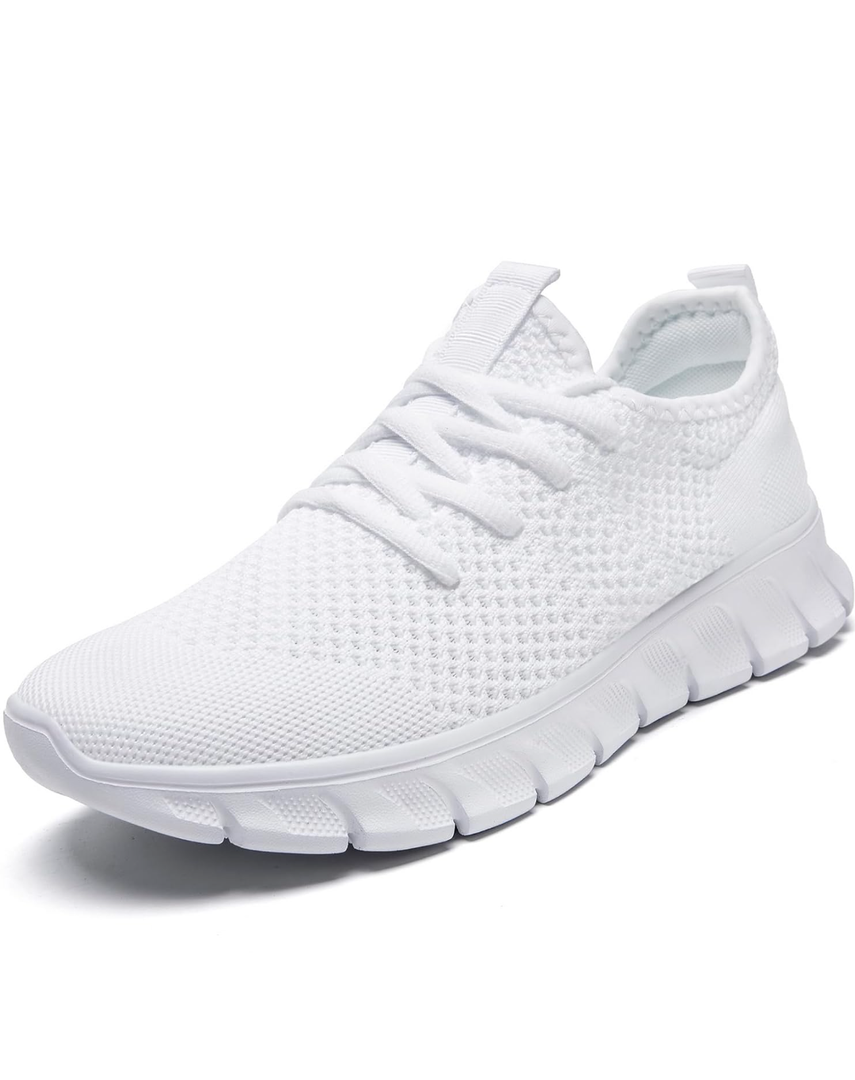 Men Running Tennis Shoes Gym Fashion Sneakers Walking Workout Shoes Athletic Slip on Breathable Mesh Comfortable Lightweight Casual Sport Shoe, size 45, White