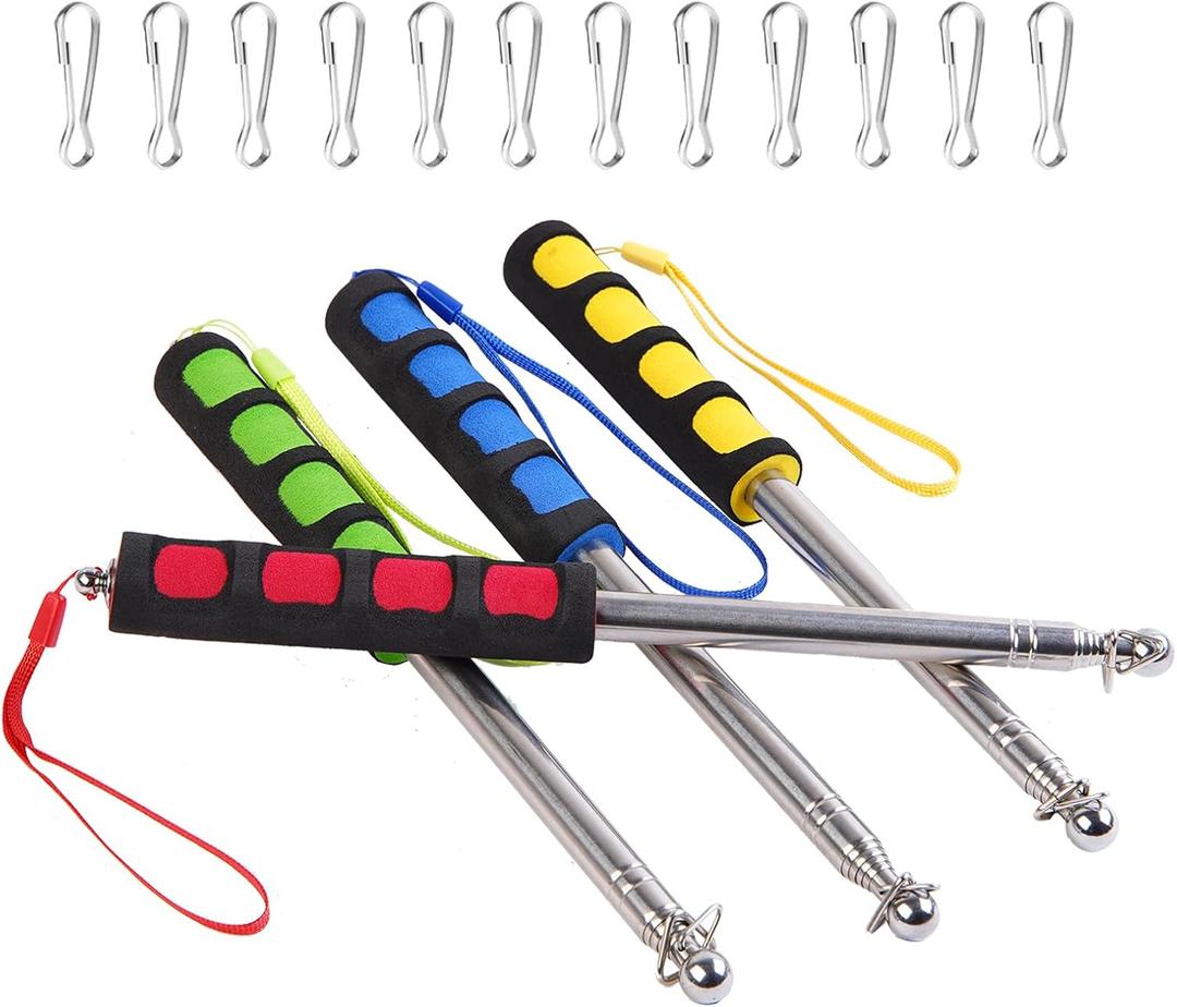 4 PCS 6.5ft Telescopic Flag Poles,Stainless Steel Handheld Portable Extendable Retractable Flagpoles with Clips,Anti-Slip Grip,Telescoping Banner Flag Pole Pointer for Tour Guide,Teachers,Festival