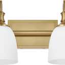 Vintage Bathroom Vanity Light Fixtures, Aged Brass 2 Lights Wall Sconce Lighting with Opal Glass Shade, Porch Wall Mount Light Fixture for Bathroom, Mirror Cabinets Hallway Stairs