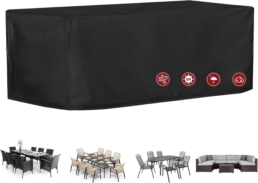 Patio Dining Table Sets Cover, Outdoor Dining Furniture Set Cover for Table with 6-8 Chairs, Patio Furniture Set Cover for Outdoor Sectional Sofa, Waterproof and Windproof, 128" L 83" W 28" H