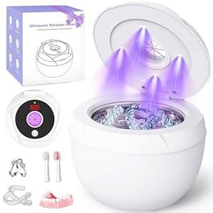 Ultrasonic Retainer Cleaner Machine 45khz Cleaning Pod for Denture Cleaner 200ml Mouth Guard, Aligner, Night Guard, Toothbrush, Jewelry, 4 Cleaning Modes Digital Timer, Gifts for Women, White
