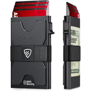 RUNBOX Slim Card Holder Wallet for Men, Minimalist RFID Blocking Wallet with Pop-Up Function, Ultra-Thin Design, Metal Business Card Cases holds 6+6 Cards, Gifts for Men, Men's Accessories
