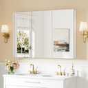 Keonjinn 48 x 32 Inch Large Medicine Cabinet Mirror, Assembly Required, White Bathroom Medicine Cabinets, Aluminum Framework, Adjustable Shelves, Tempered Glass, Soft Closing, Recessed or Wall Mount