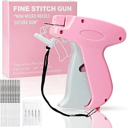 Stitch Gun for Clothes， Handheld Stitch Gun Quick Clothing Fixer，Sewing Kit Includes 1,000 Black Fasteners & 1,000 White Fasteners & 6 Needles，Tagging Gun（Pink）
