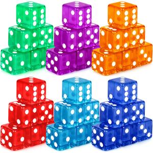 Hooqict 36 Pieces Casino Dice Set 19mm Large Dice Game Acrylic 6 Sided Colored Dice Bulk for Casino Vegas Math Classroom Supplies Board Games (Red, Blue, Purple, Green, Orange)