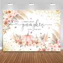Mocsicka Pumpkin Backdrop for Girl Boy Autumn Fall Baby Shower Party Decorations Boho Blush Floral A Little is On The Way Cake Table Banner (Pink, 8x6ft(96''x72'')) (J-AY-0437)