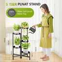 Cawukege 5 Tier Plant Stand Indoor, Tiered Plant Stand Outdoor for Multiple Plants, Corner Plant Shelf for Patio Balcony Porch Garden Living Room House, Black