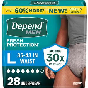 Depend Fresh Protection Adult Diapers, Incontinence Underwear for Men, Disposable, Maximum, Large, Grey, 28 Count, 
