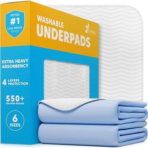 GREEN LIFESTYLE Washable Underpads - Large Bed Pads for use as Incontinence Bed Pads, Reusable Pet Pads, Great for Dogs, Cats, Bunny, Seniors Bed Pad (Pack of 10 - 34x36), Blue