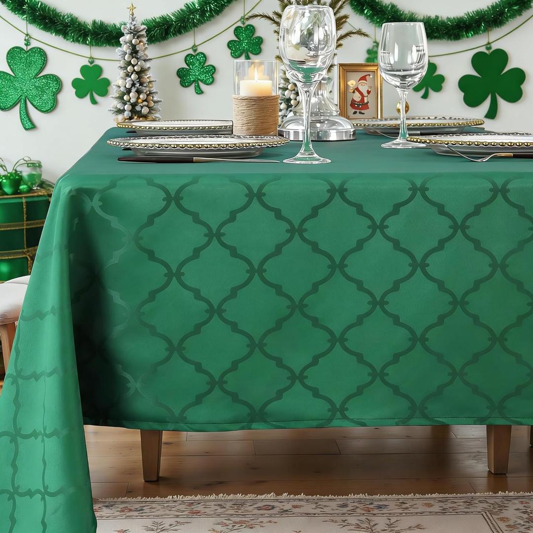 SASTYBALE St Patricks Day Tablecloth Rectangle, St Patricks Table Cloth Jacquard with Geometric Patterns, Washable Spillproof Table Cover for Dining, Camping, Parties, Holiday (60" x 120", Green)
