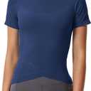MathCat Workout Shirts for Women, Workout Tops for Women Short Sleeve, Cross Hem Compression Shirts (Small, Navy)