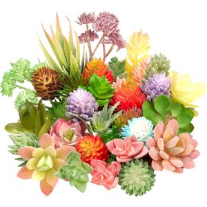 Jutom 32 Pieces Mini Artificial Succulents Unpotted Realistic Artificial Fake Plants Colorful Faux Succulents Small Cactus Plants for Garden Flower Kitchen Home Decor