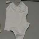 BRABIC Womens' Seamless Sleeveless V-Neck Bodysuit Shapewear Tummy Control (X-Small-Small, White Thong)