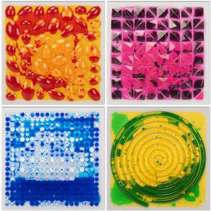 Art3d 12"x12" Textured Liquid Sensory Flooring Tiles, Interactive Glossy Fusion Play Mats for Kids, Toddler, Teens, Stress Relief & Calming Toys, 4pcs per Set (Multicolored - 4 Colors)