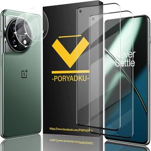 2+2 Pack For OnePlus 11 Screen Protector, Tempered Glass + Camera Lens Protector, 9H Hardness, Support Fingerprint Sensor, Bubble Free, HD Film, For Oneplus 11 5g