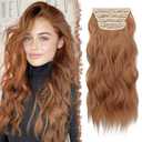 FESHFEN Clip in Hair Extensions - 4 PCS Long Wavy Auburn Brown Thick Clip in Hairpieces Full Head Synthetic Hair Extension for Women, 20 Inch